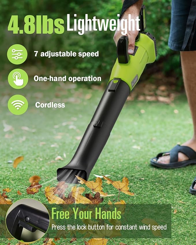 Electric Leaf Blower Cordless 530CFM - 2 X 4Ah Batteries and Fast Charger, 20V Lightweight Handheld Battery Leaf Blower with 7-Speed Control, 2 Extended Tubes for Yard, Lawn & Garden