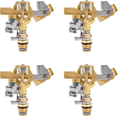 4 Pieces Brass Impact Sprinkler Heads 1/2 Inch, Heavy Duty Watering Sprinkler, 0-360 Degree Adjustable Pattern Sprinkler Sprayer for Large Area Patio Garden Irrigation