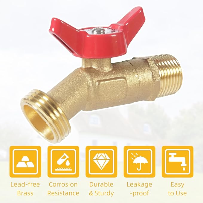 12 Pack Hose Bibb Brass Ball Valve, 1/2" Male NPT Inlet x 3/4" Male GHT Threaded Garden Hose Outlet Connector, 1/4-Turn Sillcock Water Spigot Hose Bibb Valve (1/2" x 3/4")