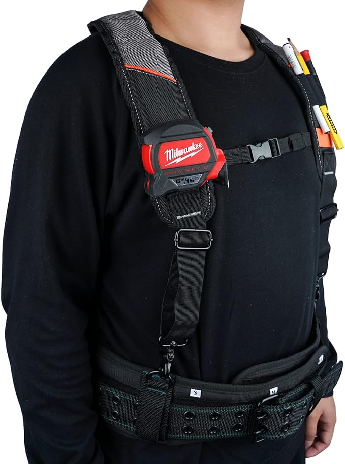 KUNN Tool Belt Suspenders Padded Carpenter Construction Electrician Work Suspender with Attachment Loops for Men,Grey