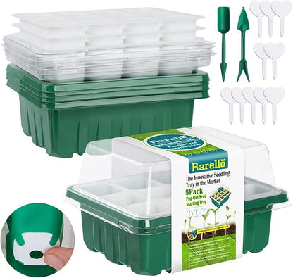 60 Cells Seed Starter Tray Seed Starter Kit,5 Pack Reusable Seedling Starter Trays with Flexible Silicone Bottoms and Humidity Domes,Indoor Greenhouse Garden Propagation Set for Seed Starting