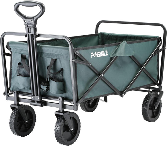 Collapsible Folding Wagon, Heavy Duty 220Lbs Capacity, Foldable Utility Cart for Outdoor, Camping, Grocery, Sports, Beach, All Terrain