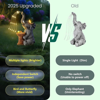 Garden Decor Watering Elephant Statues, Housewarming, Birthday Gifts for Women Mom Grandma, Garden Sculptures- Outdoor Statue Solar Lights Ornament for Yard Patio Balcony