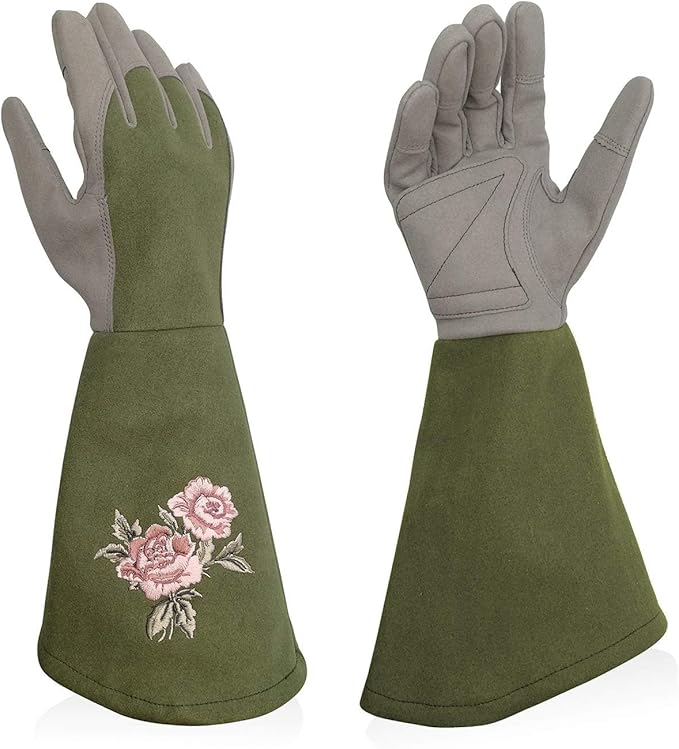 Rose Pruning Gloves Thorn Resistant, Embroidery Gardening Gloves with Extra Long Forearm Protection