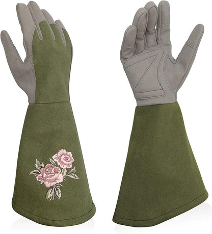 Rose Pruning Gloves Thorn Resistant, Embroidery Gardening Gloves with Extra Long Forearm Protection