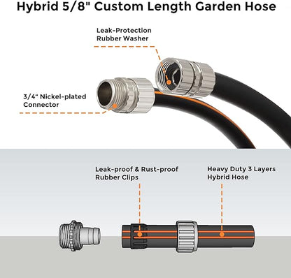 Giraffe Tools Leader Hose 5ft x 5/8", Custom Length, Heavy Duty, No Kink, Flexible, Rubber Garden Hose, Leakproof Water Hose with Male to Female Fittings, 600 Burst PSI