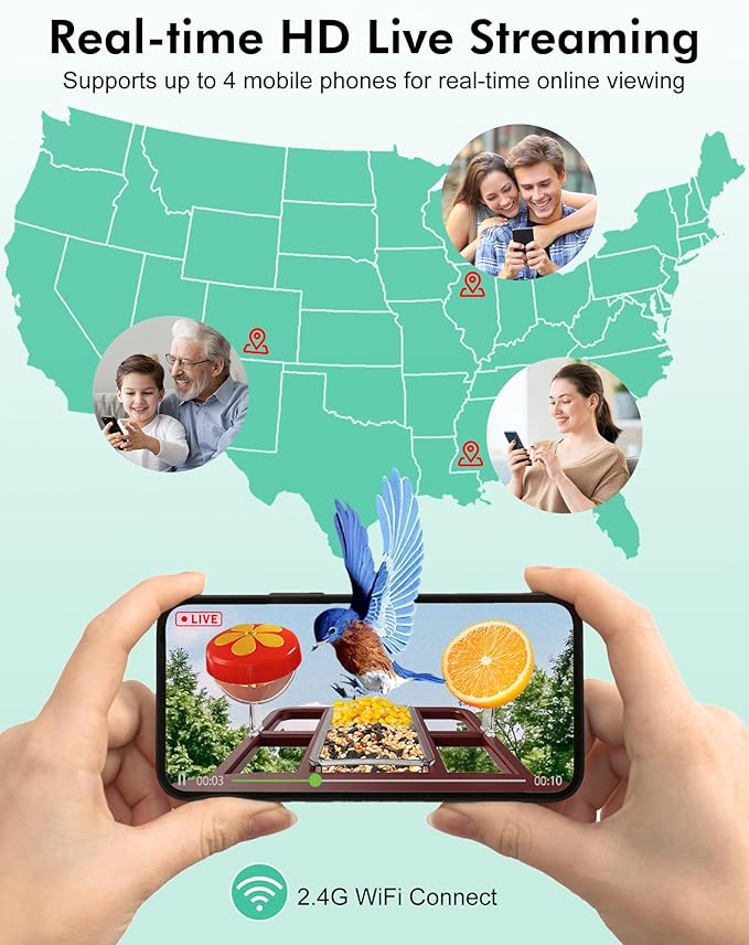 Smart Bird Feeder with Camera,5200mAh Battery with Solar Panel, 4K Native Resolution Live View, AI Species Identification, Auto Capture & Instant Arrival Alert, Ideal Gift for Bird Lovers (Red Green)