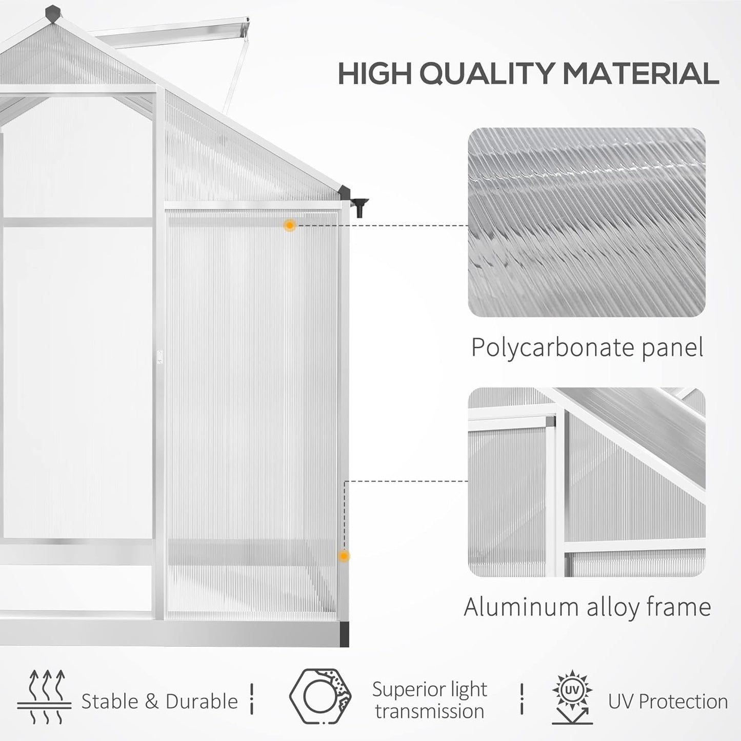 Outsunny 8' x 6' Greenhouse for Outdoors, Polycarbonate Greenhouse with Rain Gutter and Roof Vent, Aluminum Walk-in Green Houses for Outside Patio Backyard Garden