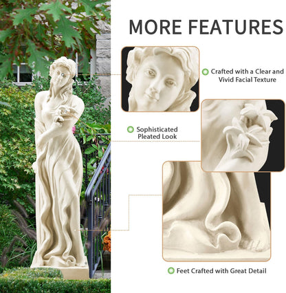 YOLENY 51'' Large Outdoor Garden Nymph Statue, Goddess of Spring Flowers, Roman Style Sculptures Decorations, Religious Garden Statue for Patio Lawns