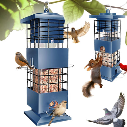 Squirrel Proof Bird Feeder, 3.5Lbs Large Capacity Metal Squirrel-Proof Bird Feeders for Outdoors Hanging, 4 Feeding Ports Wild Bird Feeders with Gravity Protection for Finch, Cardinal, Blue Jay