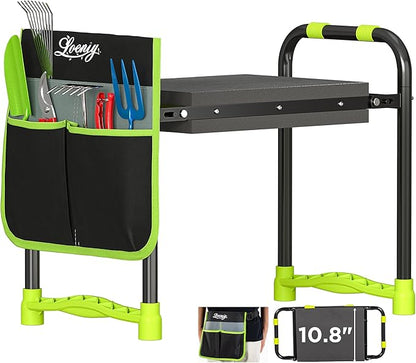 10.8” Wide Garden Kneeler and Seat, Heavy Duty Foldable Gardening Stool with Tool Belt Pouch, Portable Gardening Bench Chair for Seniors & Parents, Non-Slip & Easy Grip Design