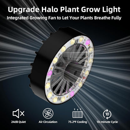 Halo Grow Lights for Indoor Plant, 40'' Height Adjustable Plant Grow Lights with Fan, Full Spectrum Led Plant Lights for Indoor Growing with Timer and 3 Levels Dimmable for Small/Medium Plants,1 Pack