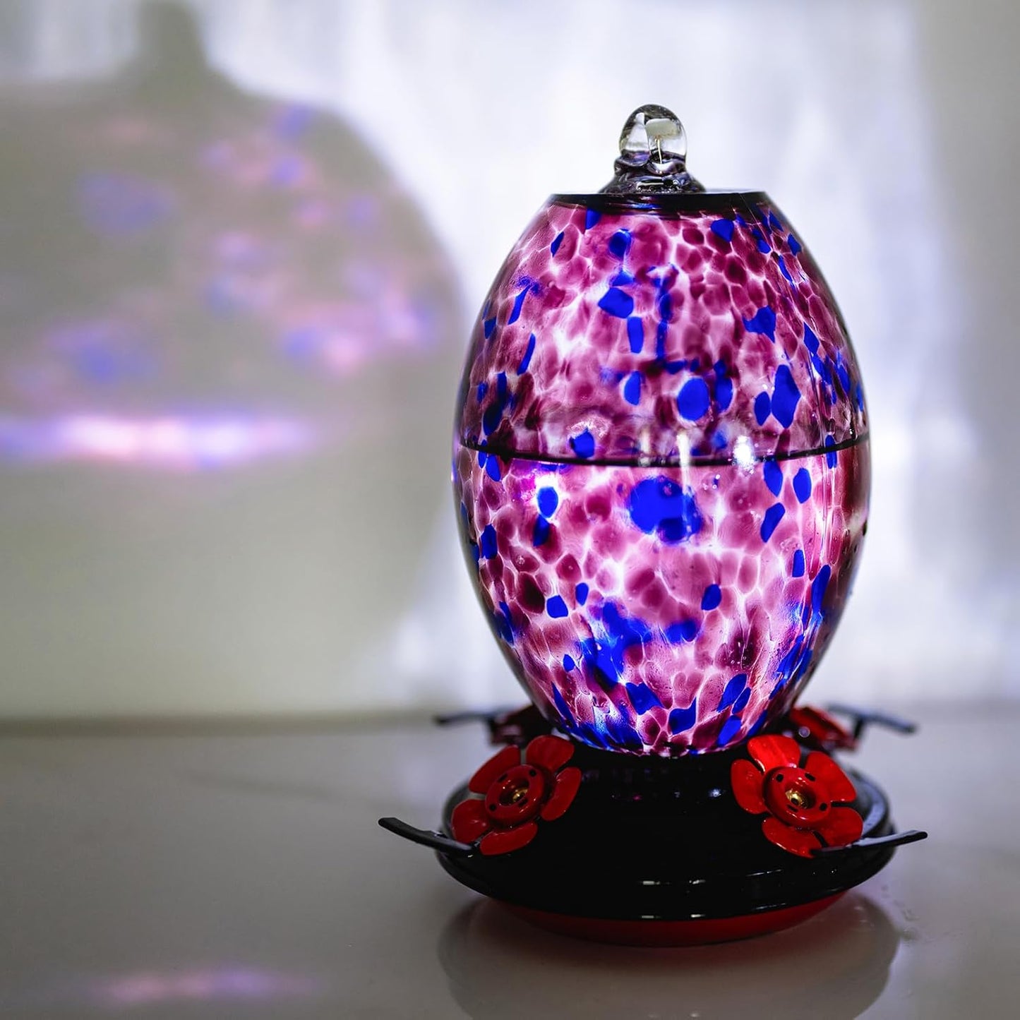 Muse Garden Glass Humming Bird Feeders for Outdoors - 27OZ Blown Glass Hummingbird Feeder - Unique Gift for Mom Women Grandparents, Outdoors Hanging Garden Decor, Includes Ant Moat & Brush, Purple