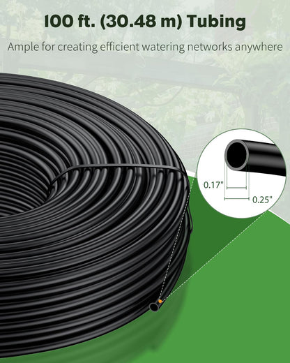 Pawfly 100 ft. 1/4 Drip Irrigation Tubing, Blank Distribution Tubing for Drip Irrigation System, 1/4" Black Polyethylene Drip Line, Drip Irrigation Part Drip Irrigation Hose Roll for Garden Watering