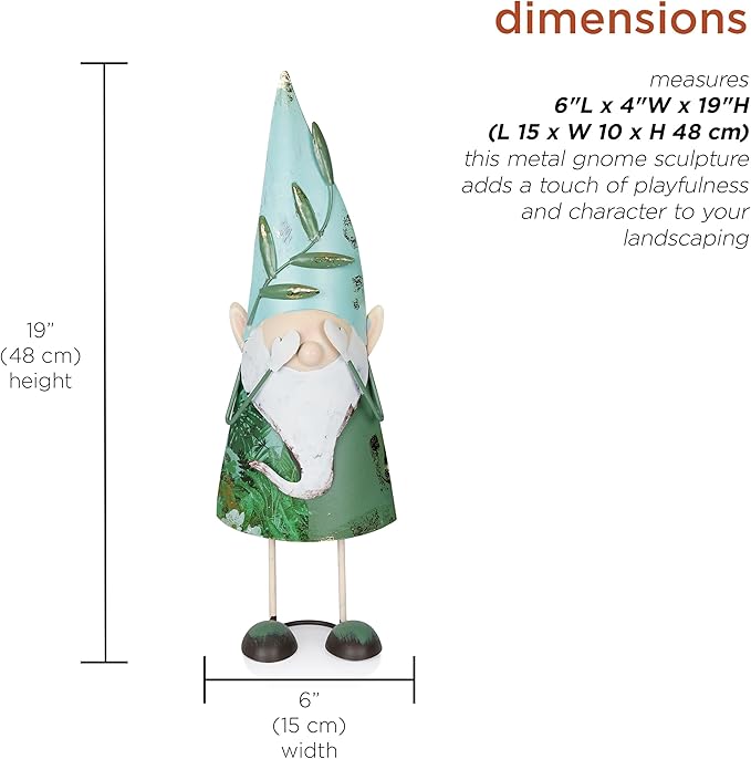 Alpine Corporation MCC798HH See No Evil Metal Gnome Decor, Whimsical Playful Décor for Patio & Garden, 19" H, Green