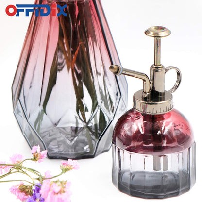 OFFIDIX Glass Spray Bottle,Flower Mister Indoor Plant Watering Can Plant Mister with Bronze Plastic Top Pump Glass Small Watering Can One Hand Small Watering Cans for House Plants