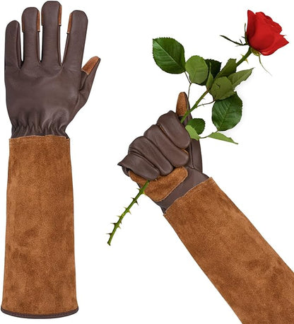 Long Gardening Gloves for Women Thorn Proof,Rose Pruning Cowhide Leather Garden Gloves for Cactus, Rose and Blackberry