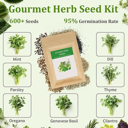 10-Set Indoor Herb Garden Starter Kit, 7 Seeds Growing into Basil, Parsley, Thyme, Mint, Cilantro, Dill, Oregano Including 10 White Pots, Markers, Nutritional Soil, Ideal Christmas Gifts for Women