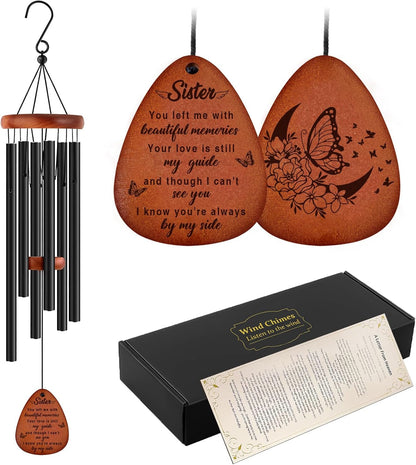Memorial Gifts for Loss of Sister,Memorial Wind Chimes 25'', Loss of Sister Sympathy Gifts, Home Decor Outdoor Garden, Soothing Melodic Tones with Mute Option