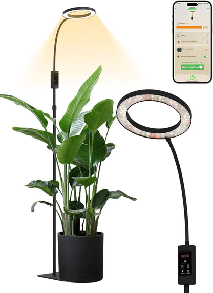 GLOWRIUM Smart Grow Lights for Indoor Plants, 24W Full Spectrum Plant Lights, Bluetooth App & Manual Control, Adjustable Height 47-70.9", Auto Timer, Indoor Plant Lamp for Tall Indoor Plants