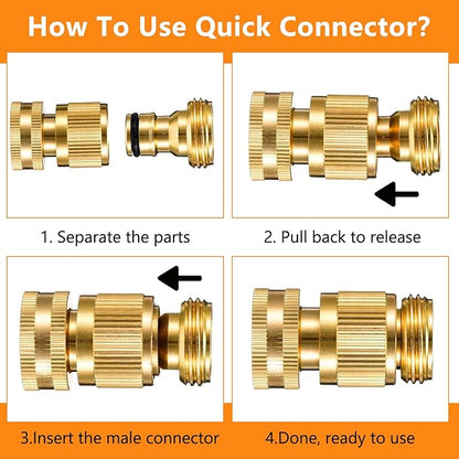 Garden Hose Quick Connect: 3/4 Inch GHT Brass Quick Connector Garden Hose Fittings - 2 Sets Leak-Free Male & Female Water Hose Adapter for RV/Spigot
