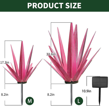 Large Tequila Rustic Sculpture, Rustic Metal Agave Plants for Outdoor Patio Yard, Home Decor Hand Painted Metal Agave Garden Yard Statue, Outdoor Lawn Ornaments (Rose Red - L (W/Solar Light))