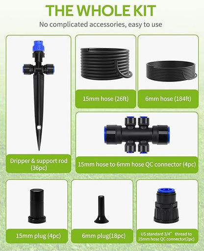 HIRALIY 210FT Drip Irrigation Kits for Plants, New Quick Connector Garden Watering System, Saving Water Automatic Irrigation Equipment for Patio Lawn