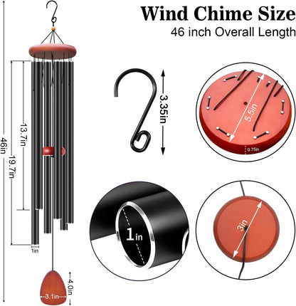Large Wind Chimes for Outside Deep Tone, Soothing Melodic Memorial Sympathy Wind Chime, Suitable Outdoor Garden Decor, Gift for Mom Women Neighbors (Black Wind Chime -46 in)