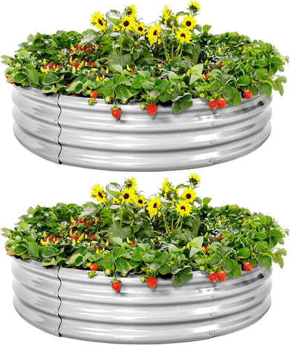 Land Guard Galvanized Raised Garden Bed 2Pcs, Planter Raised Garden Beds Outdoor, Round Clearance Raised Garden Beds for Gardening Vegetables 4x4x1ft……