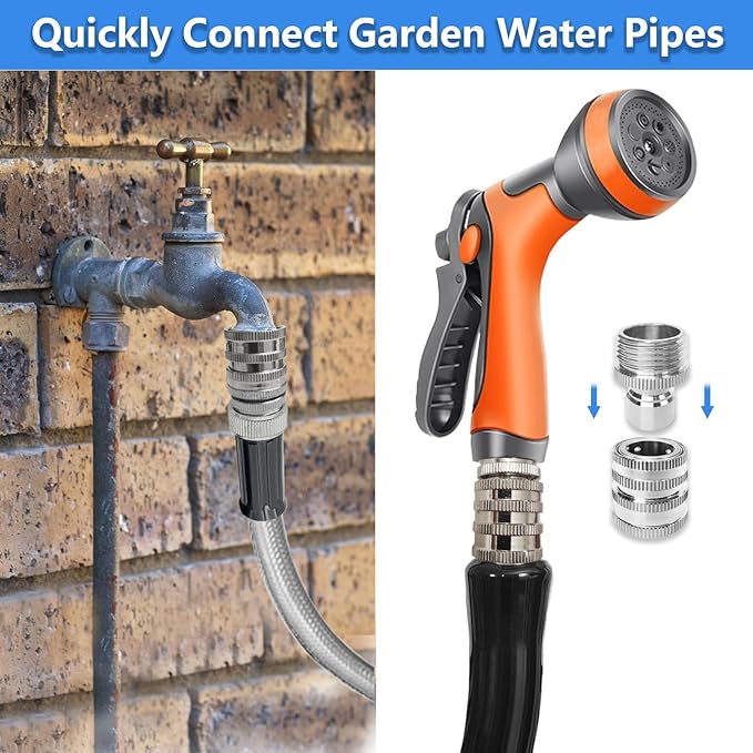 Garden Hose Quick Connect of 3/4 Inch GHT, Stainless Steel Quick Connect Garden Hose Fittings, Large Diameter Quick Release Hose Connector,2 Pack