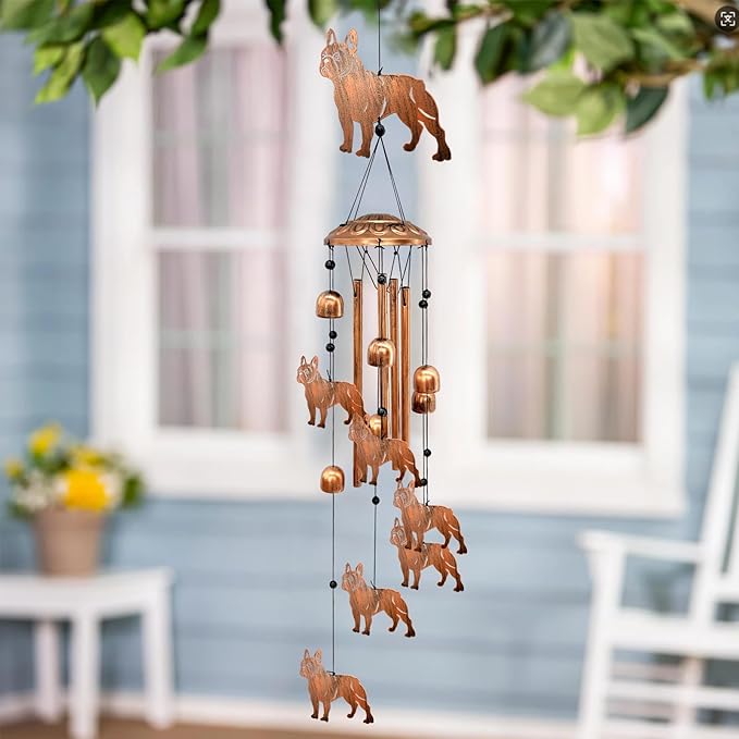 French Bulldog Wind Chimes for Outside, Metal Windchimes Outdoors Birthday Gifts for Women Memorial Sympathy Wind Chimes for Patio Garden Yard