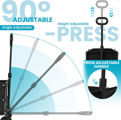 Collapsible Wagon with Tailgate, Wagons Foldable with 350lbs Capacity, Lightweight Portable Utility Wagon Cart for Shopping Camping Sports Garden (Black)