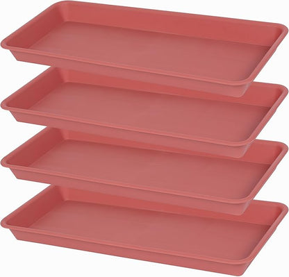 4 Pack of Plastic Plant Tray Saucer Rectangular 17 18 inch, Planter Trays Saucers for Indoors Outdoor, Plant Water Drip Tray for Flower Planter, Windowsill Trays (7.8 X 17.5'', Terracotta)