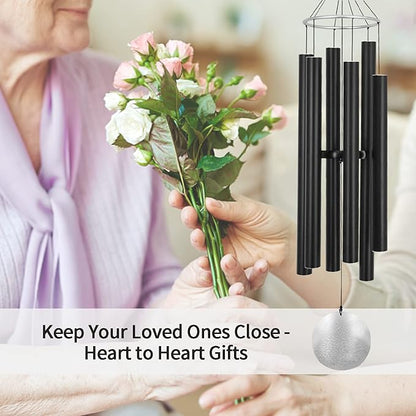 ASTARIN Outdoor Deep Tone,45Inch Sympathy Wind Chimes for Outside with 6 Tubes Tuned Relaxing Melody,Memorial Wind Chimes Large for Mom,Garden Decor,Black