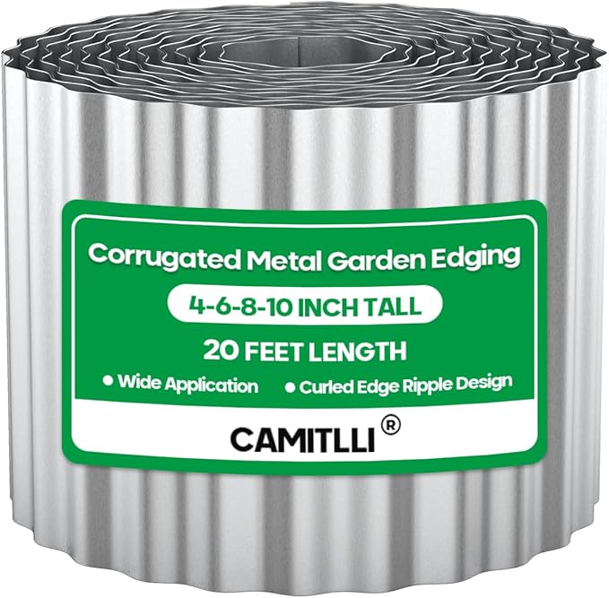 Corrugated Metal Garden Edging, Sturdy Tall Landscape Edging Borders, Perfect DIY for Flower Beds, Lawn and Pathway, Tree Surrounds, Paver Edges (Silver, 10"×20FT)