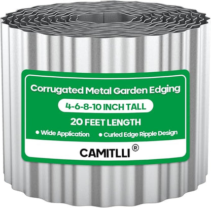 Corrugated Metal Garden Edging, Sturdy Tall Landscape Edging Borders, Perfect DIY for Flower Beds, Lawn and Pathway, Tree Surrounds, Paver Edges (Silver, 10"×20FT)