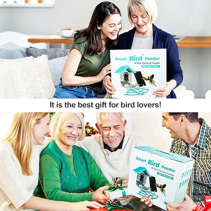 Smart Bird Feeder with Camera Solar Powered - 2K HD Live View, AI Bird Species Identification, Instant Arrival Alerts - IP68 Waterproof Bird House, 2.4GHz WiFi, Best Gift for BirdLovers