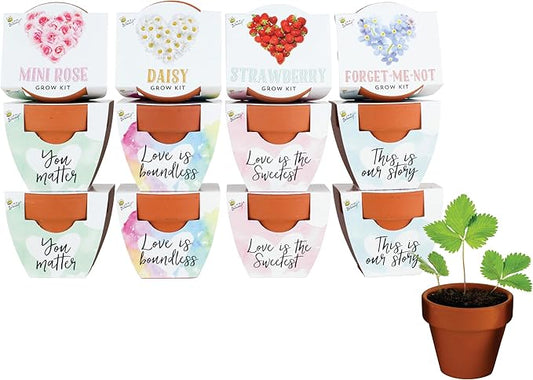 BUZZY Seeds Terracotta Mini Grow Pots Flower Plant Starter Kit – Love Collection Assorted 12-Pack – Indoor DIY Garden Kit – Perfect Wedding Favors, Bridal Shower Gifts & Gardening Gifts