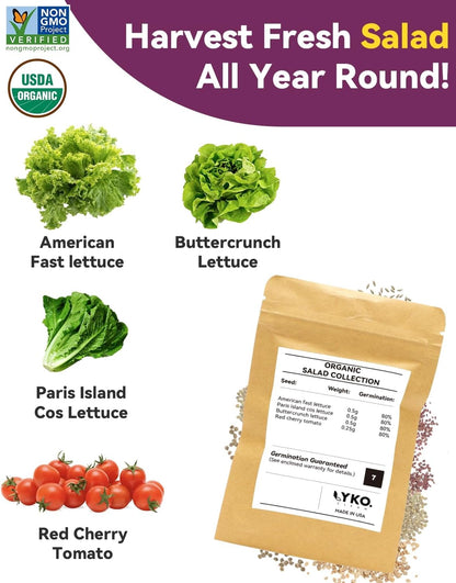 Salad Seed Pod Kits for AeroGarden, 24-Pods Ahopegarden, iDOO Hydroponics Growing System Herb Garden, 400+ Seeds, Including American Fast Lettuce, Buttercrunch Lettuce, Red Cherry Tomato