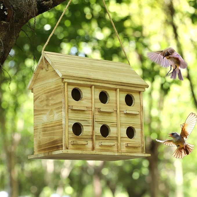 Bird Houses for Outside - Large Bird House for 12 Bird Families Outdoor Bird House for Bluebird Finch Cardinals Bird Houses for Outdoor Hanging Birdhouse for Garden (Wood, Set of 1)