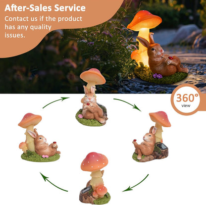 Solar Rabbit Garden Statues Outdoor Decor, Solar Garden Decor with Mushroom Lights, Resin Yard Decorations Outdoor for Patio, Porch, Balcony, Lawn Ornaments, Housewarming Birthday Gifts for Mom Women