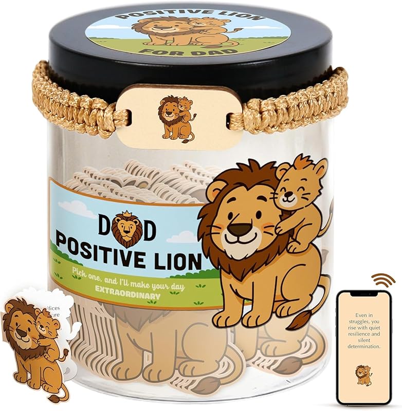 60 Positive Lion Cards Jar, Fathers Gift from Daughter, Son, Wife, Fathers Day Card Funny, New Dad Gifts, Funny Fathers Gifts, Gift For Dad