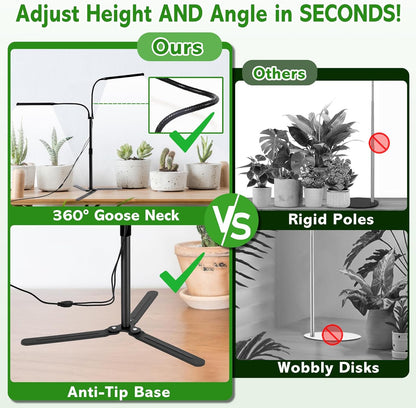 Grow Lights for Indoor Plants, Full Spectrum LED Plant Light Features a Telescoping Rod and a Collapsible Standing Base, Gooseneck, Dimmable, Auto Timer, for Succulents, Houseplants, Seedlings