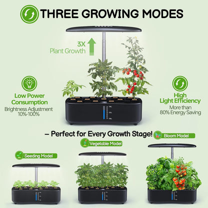 Hydroponics Growing System Kit - 12 Pods Indoor Herb Garden with LED Grow Light, Auto Timer, Adjustable Height up to 17" - Ideal for Home, Birthday & Mother's Day Gifts for Women