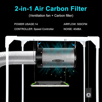 MELONFARM Air Filtration Kit 6", Built-in 14cm Fan Low Nois Carbon Filter with 12-Speed Controller, 8' Ducting, Cooling & Ventilation System for Grow Tents, Indoor Gardening, Hydroponics 6“x13.4