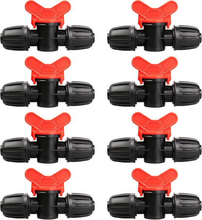 8 Pack Drip Irrigation Valve for 1/2 Inch Drip Tubing (1/2" ID x 0.65" OD)：1/2'' In-line Locked Barbed Ball Valve Drip Line Shut Off Valve Parts In Irrigation System for Garden