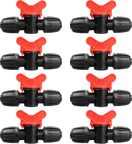 8 Pack Drip Irrigation Valve for 1/2 Inch Drip Tubing (1/2" ID x 0.65" OD)：1/2'' In-line Locked Barbed Ball Valve Drip Line Shut Off Valve Parts In Irrigation System for Garden