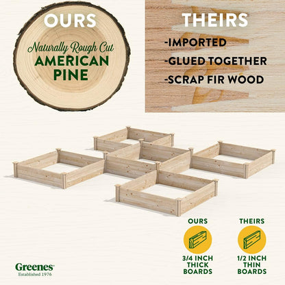Greenes Fence Original Pine Raised Garden Bed, 80 Sq. Ft. 12' x 12' x 10.5-14" - Made in USA with American Pine