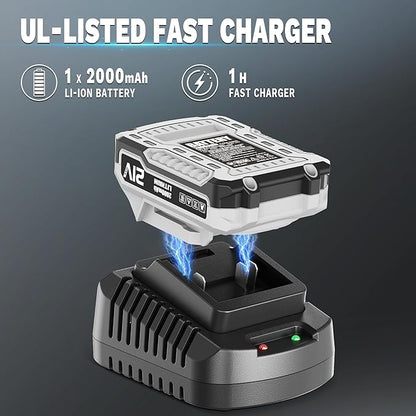 Cordless Leaf Blower and Hedge Trimmer Combo 21V Ultra-Lightweight 3lbs 400CFM/130MPH Blower, 18" Blade & 5/8'' Cutting Bush Trimmer with 2.0Ah Battery and Fast Charger, Ideal for Homeowners & Seniors