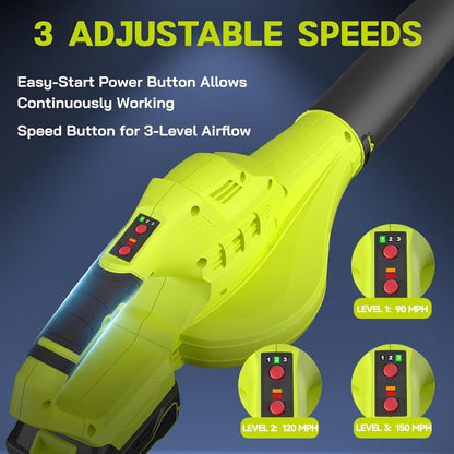 Leaf Blower Cordless with 2X 4.0Ah Batteries and Charger, 60Mins Lasting 150MPH Cordless Blower, Powerful Electric Leaf Blowers for Lawn Care, Patio, Yard, Leaves, Grass and Snow